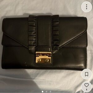 Michael Kors Black Leather Clutch with Gold Accent